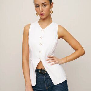 Reformation Aspen Linen Button Down Vest Top in White Size 4 $148